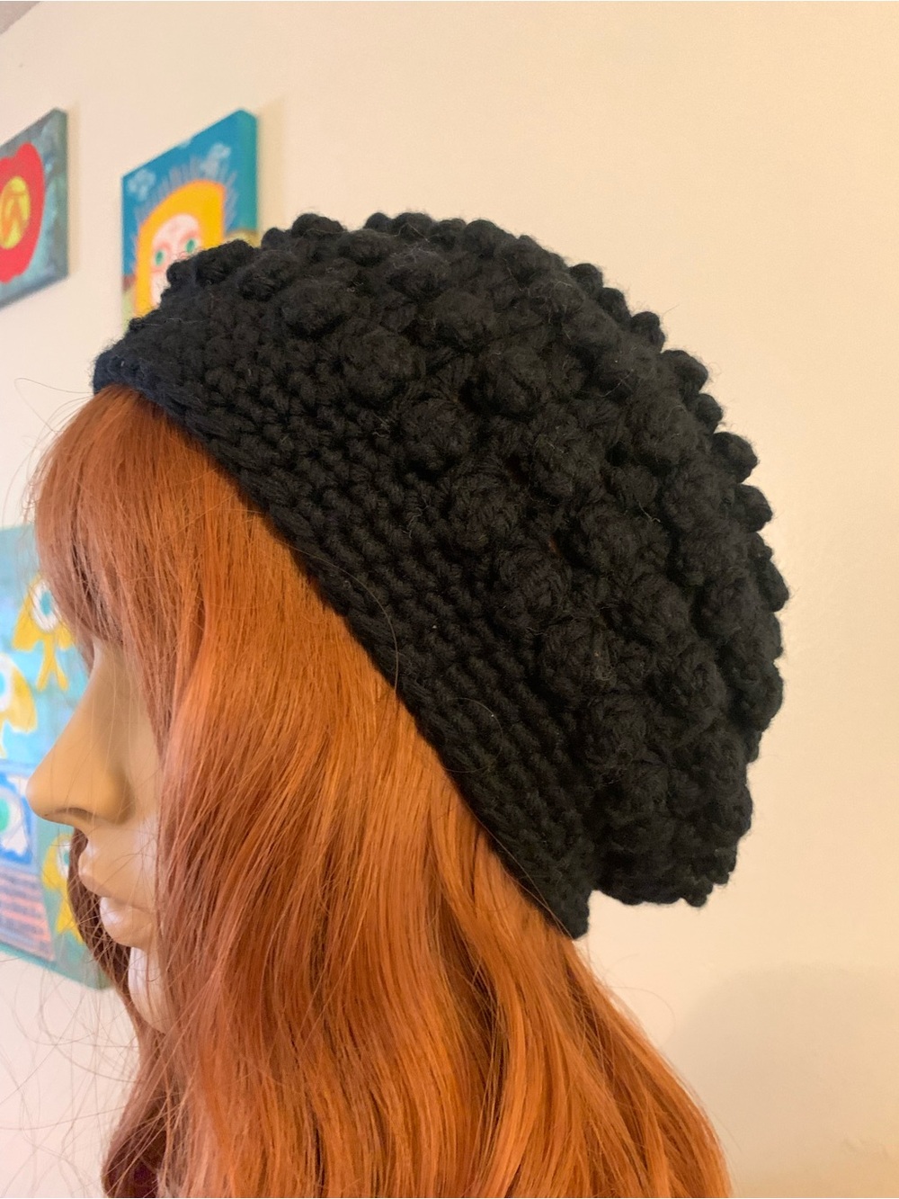 Black Knit Bubble Beanie - Womens Accessory